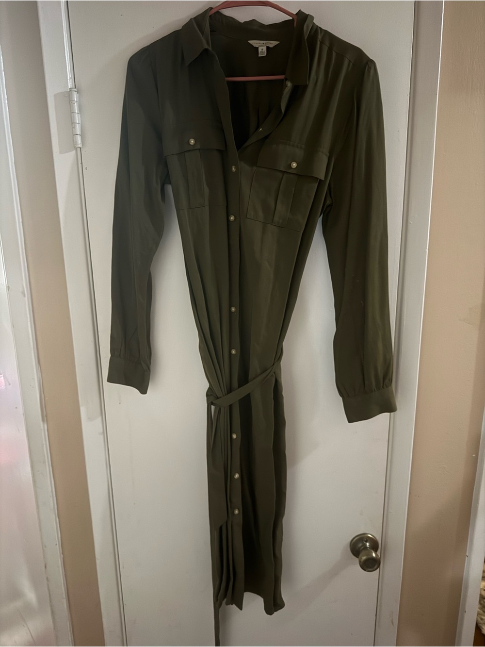 Lucky Brand Olive Shirt Dress with Waist Tie